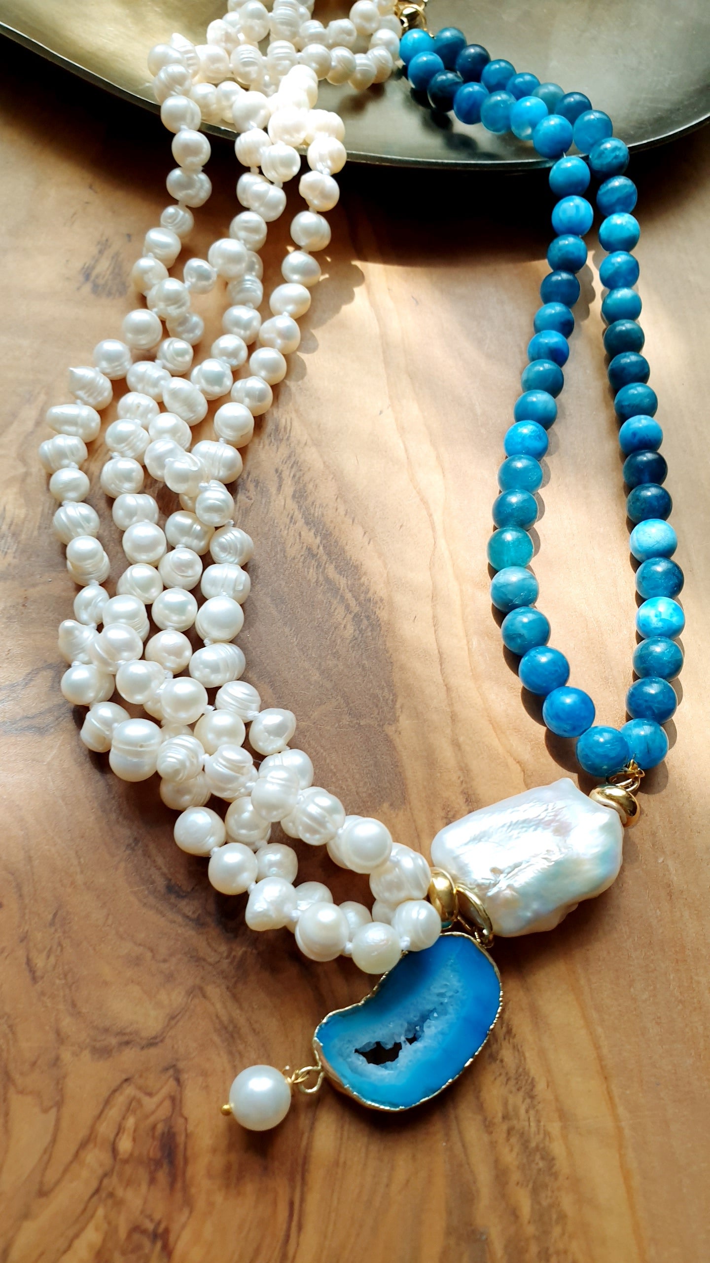 Collana di perle di fiume, apartite, perla.