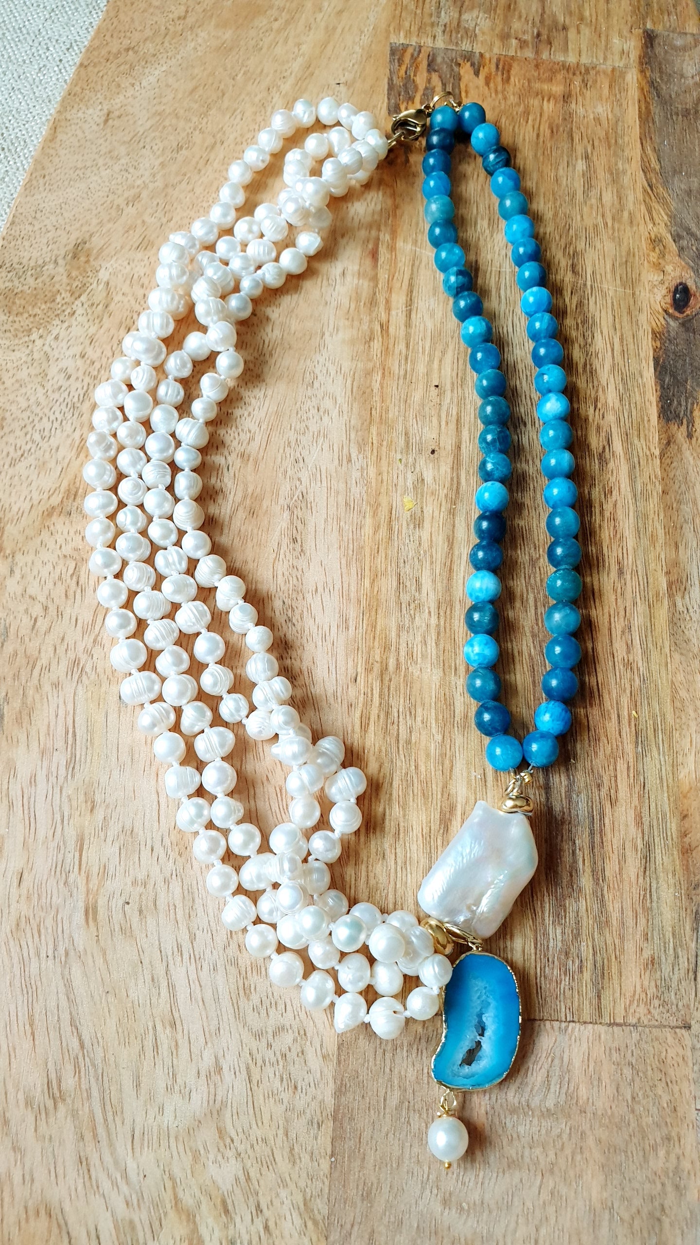 Collana di perle di fiume, apartite, perla.