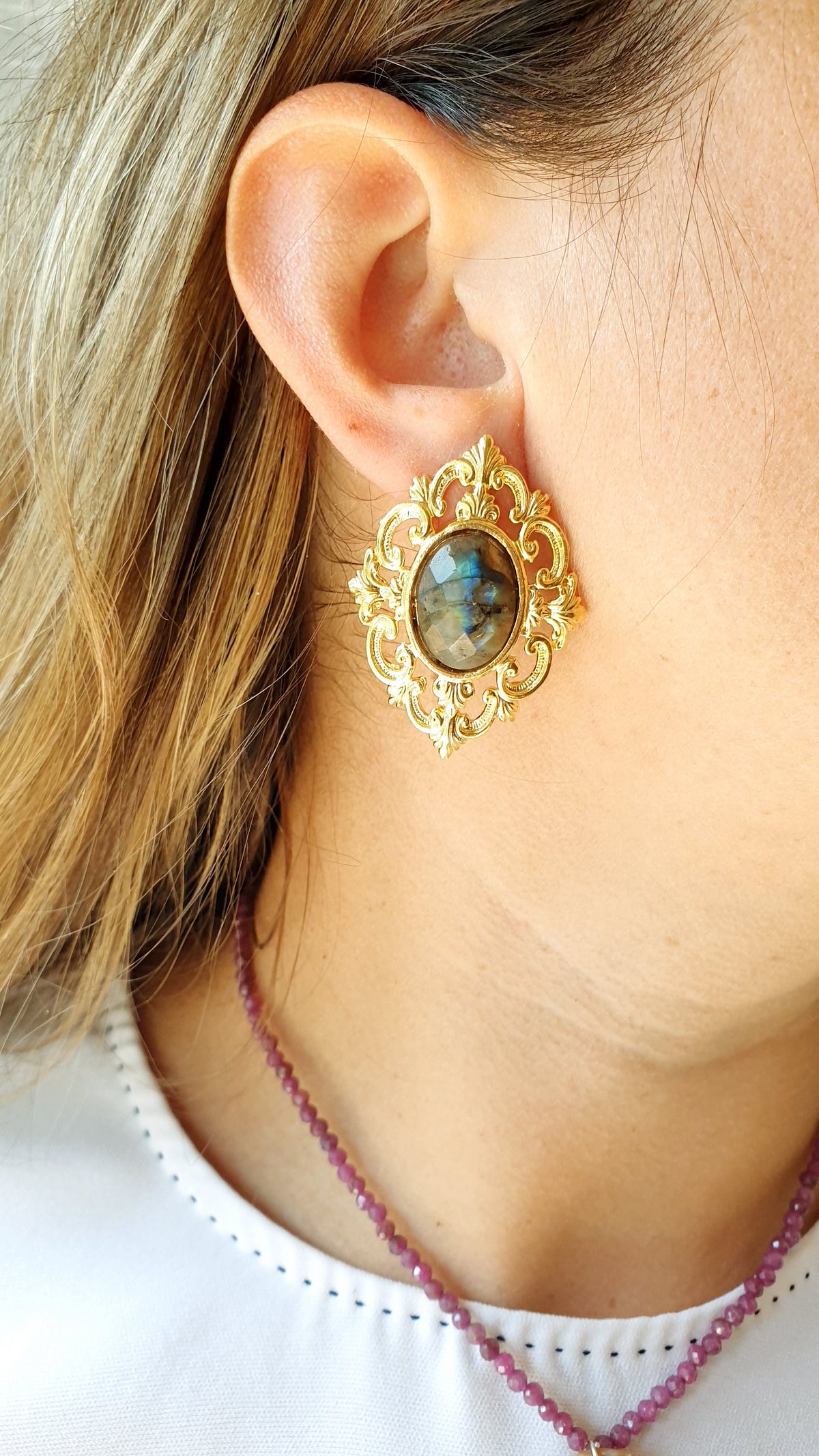 Orecchini di ottone con labradorite