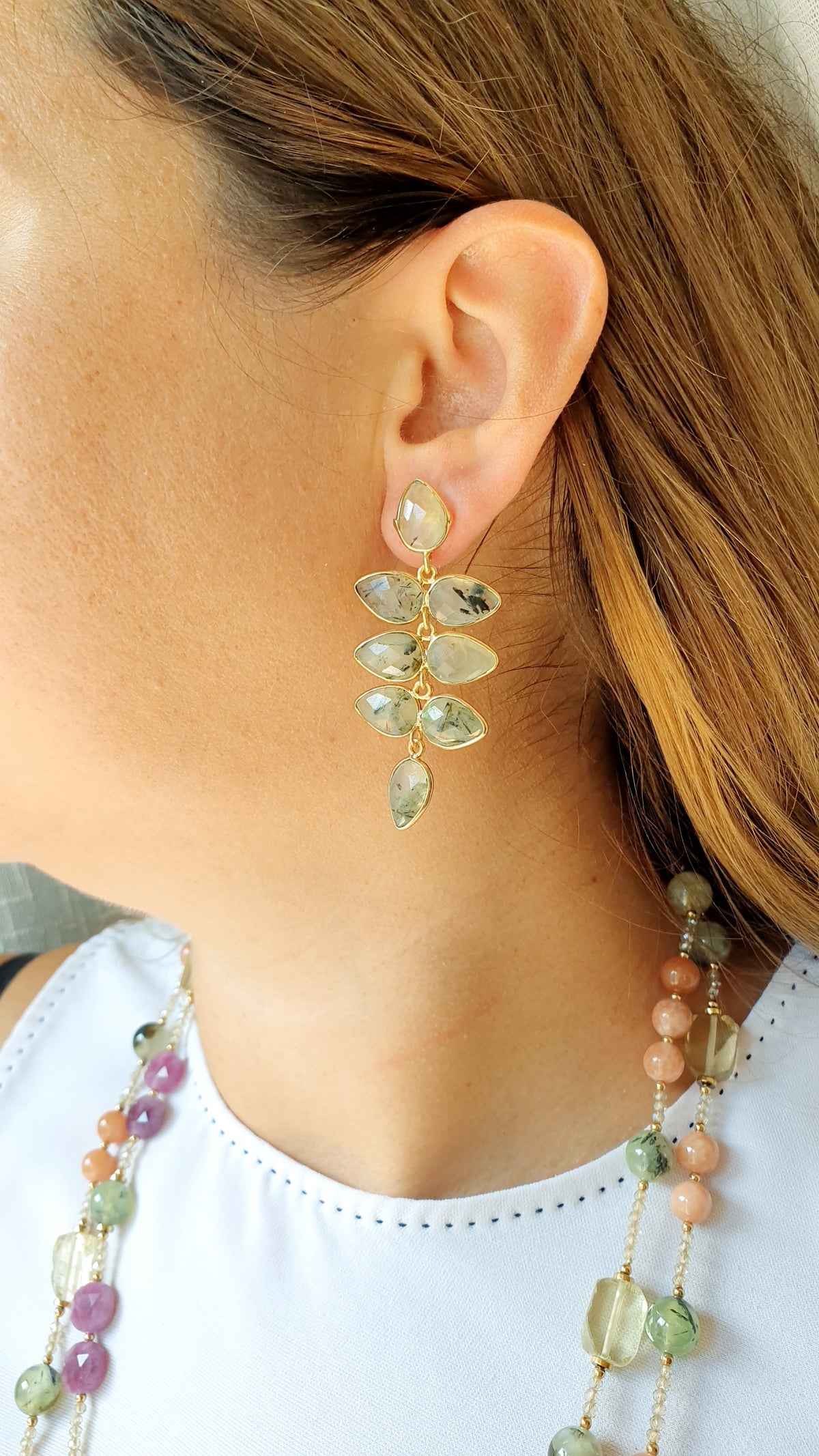 Orecchini di ottone con Prehnite
