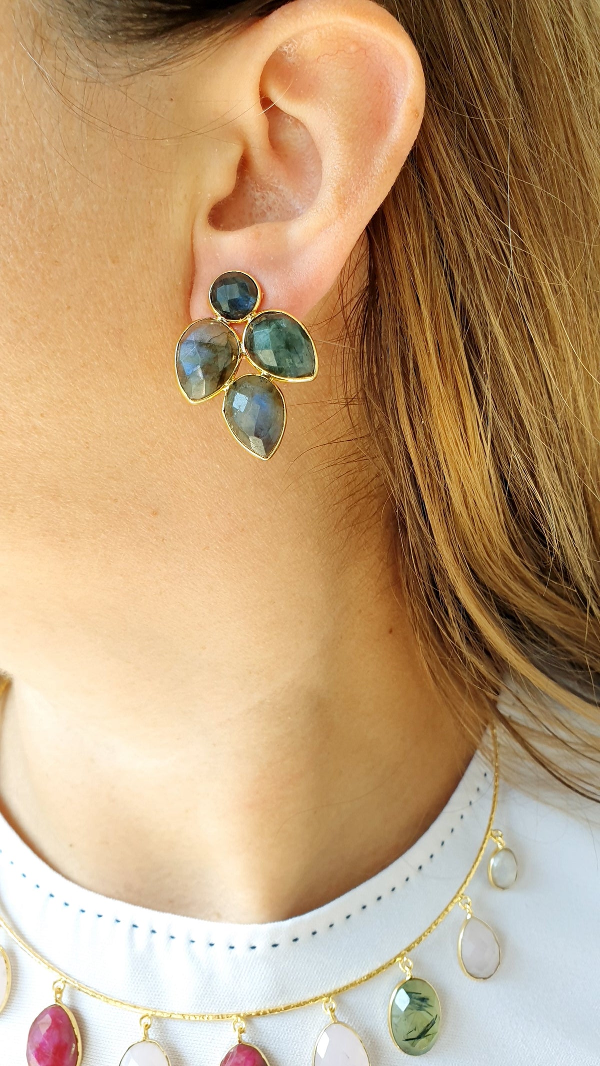 Orecchini di ottone con labradorite