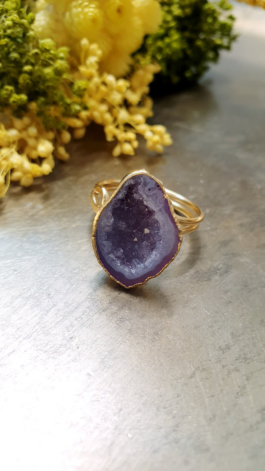 Anello regolabile con drusa di agata