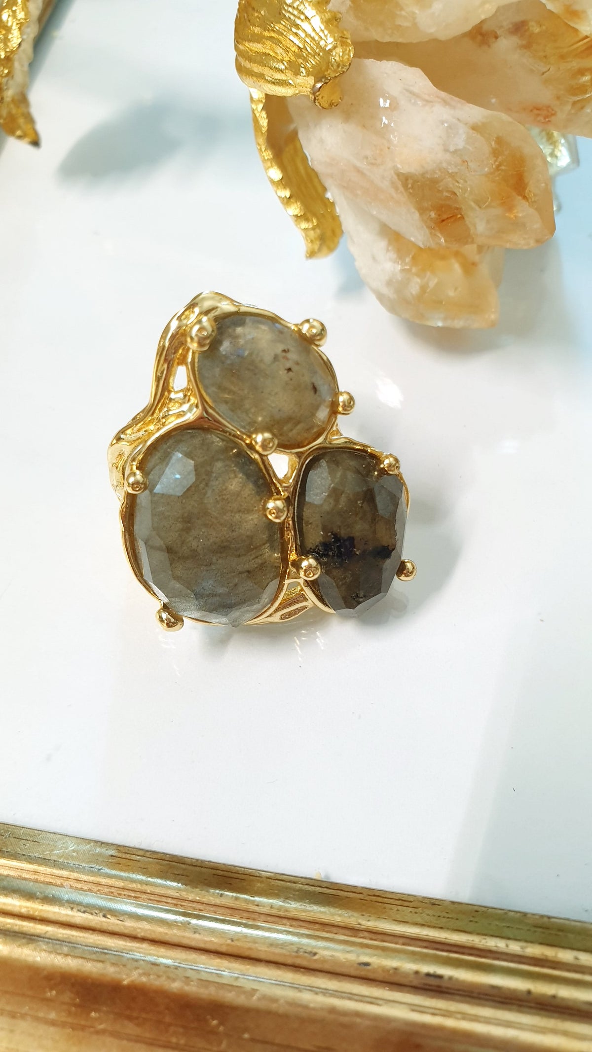 Anello regolabile con labradorite