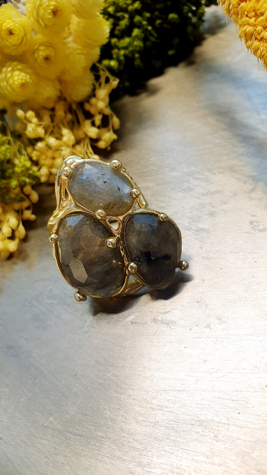 Anello regolabile con labradorite