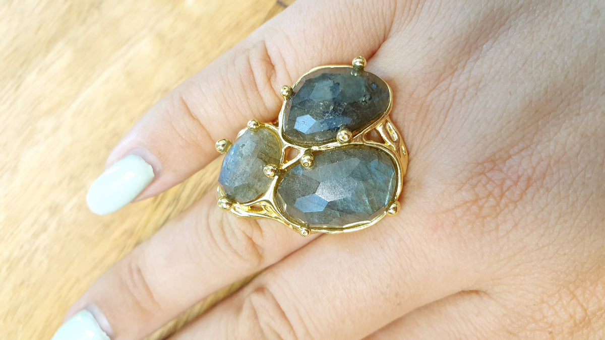 Anello regolabile con labradorite