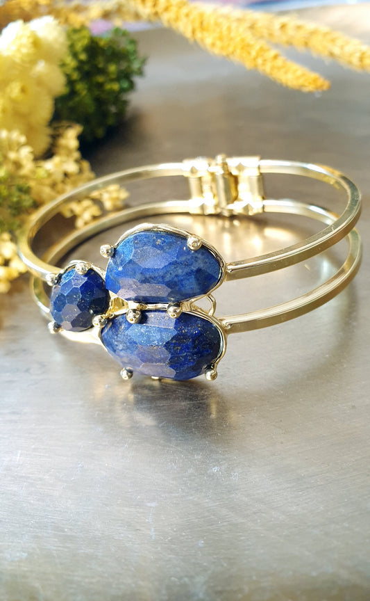 Bracciale a scatto in bronzo con lapislazzuli