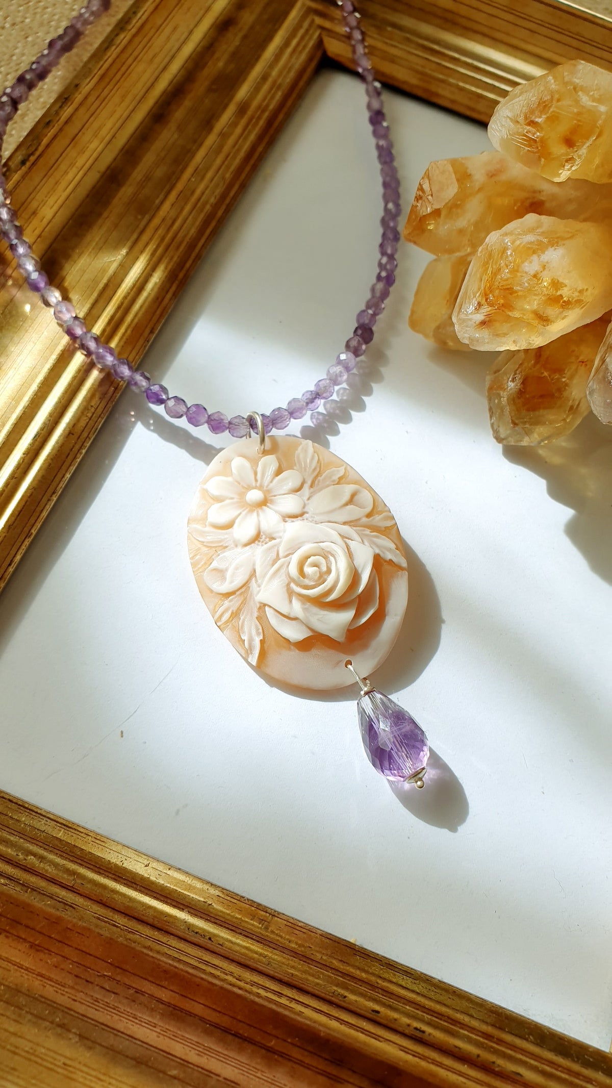 Girocollo in argento con ametista, cammeo originale.