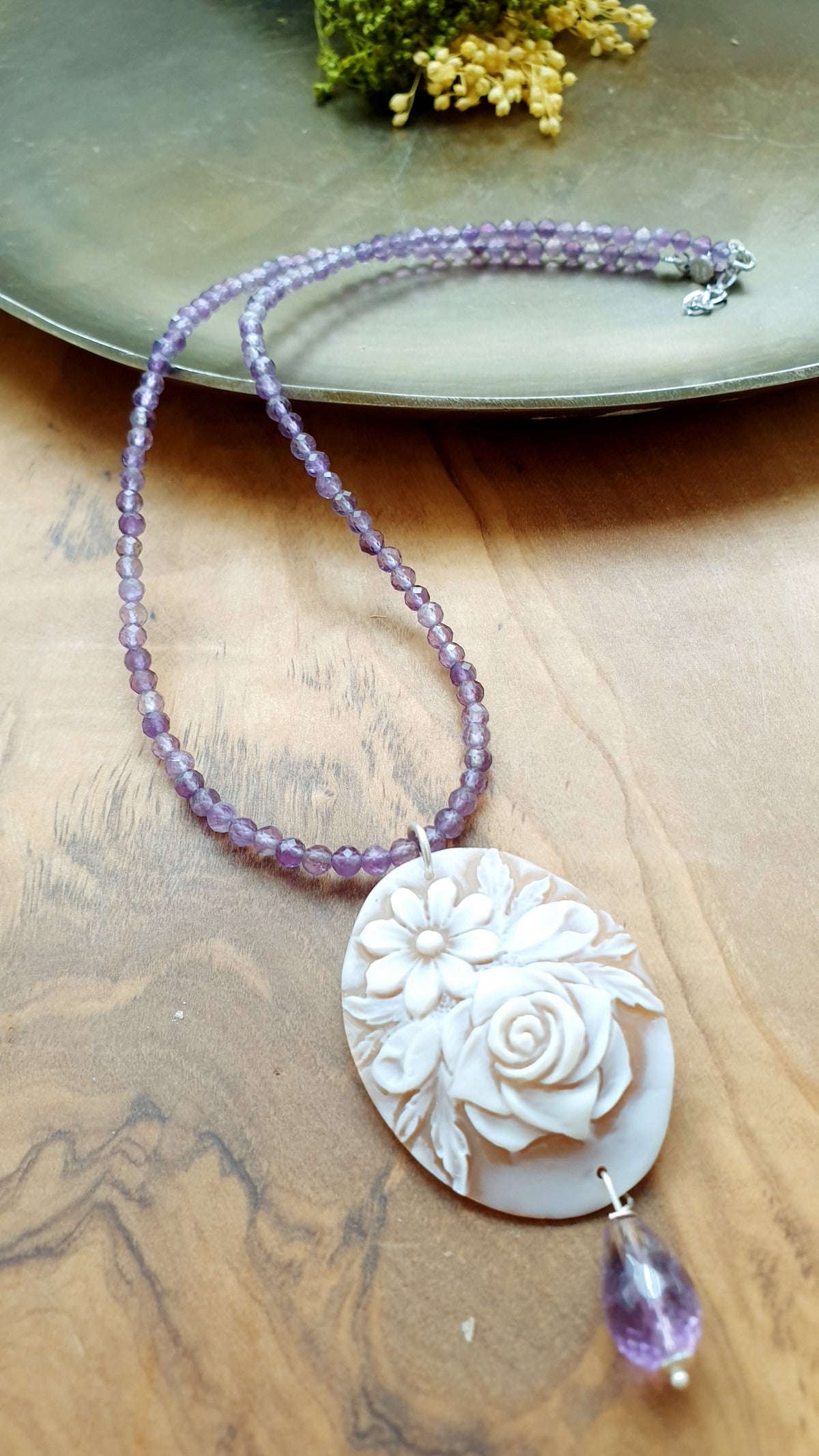 Girocollo in argento con ametista, cammeo originale.