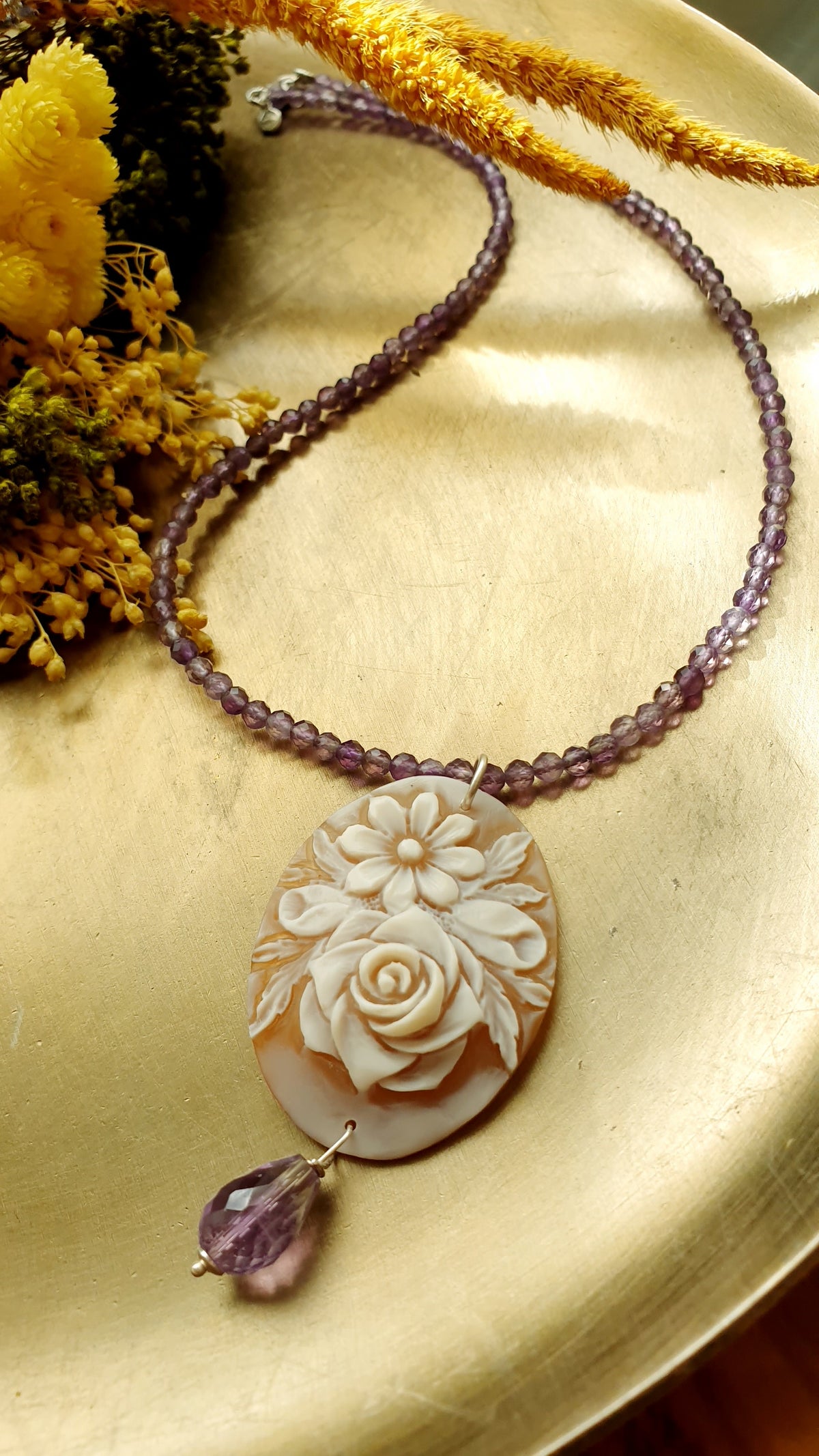 Girocollo in argento con ametista, cammeo originale.