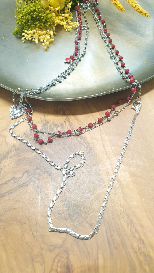 Collana lunghissima con cristallini bordeaux