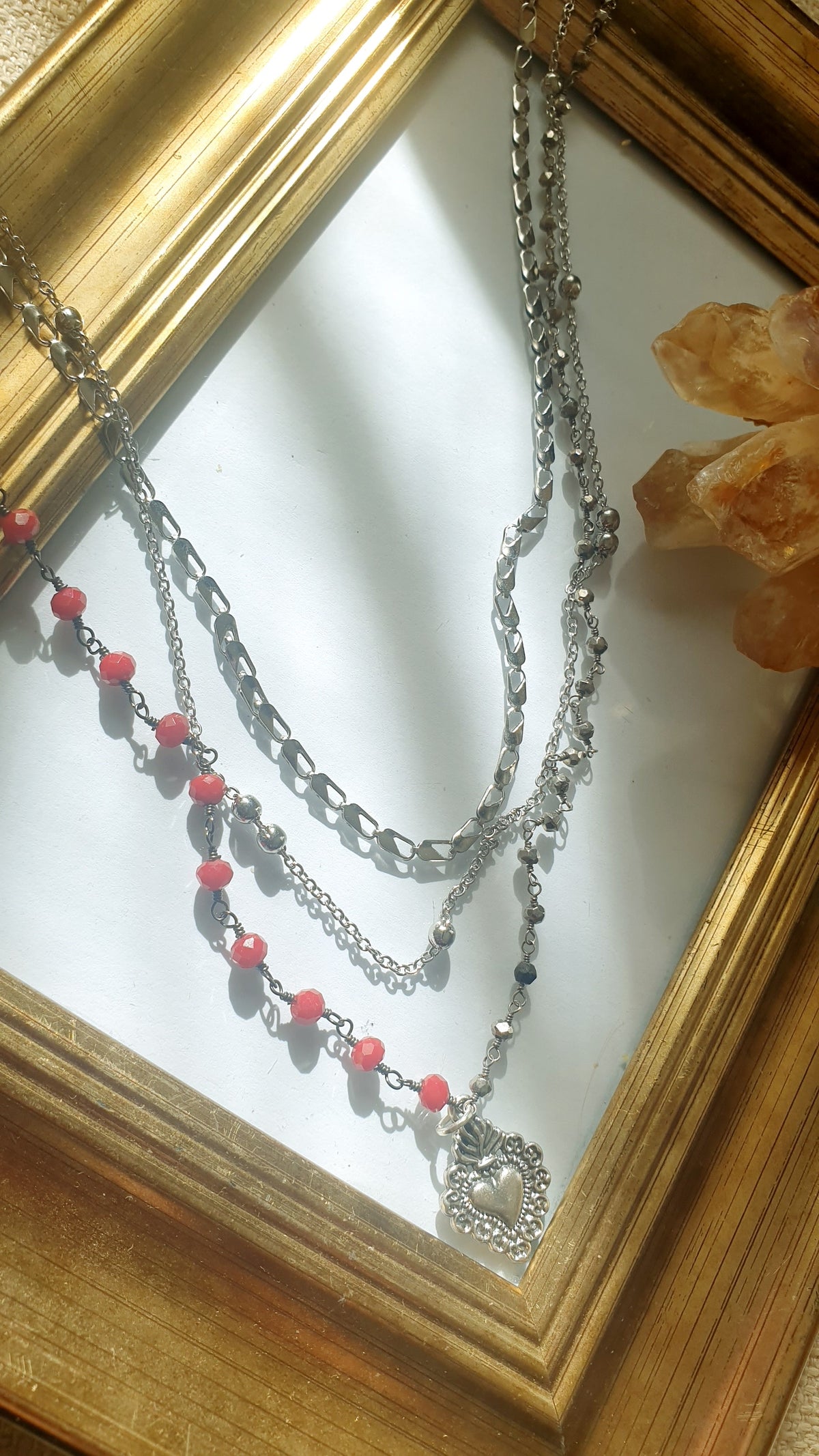Collana lunghissima con cristallini bordeaux