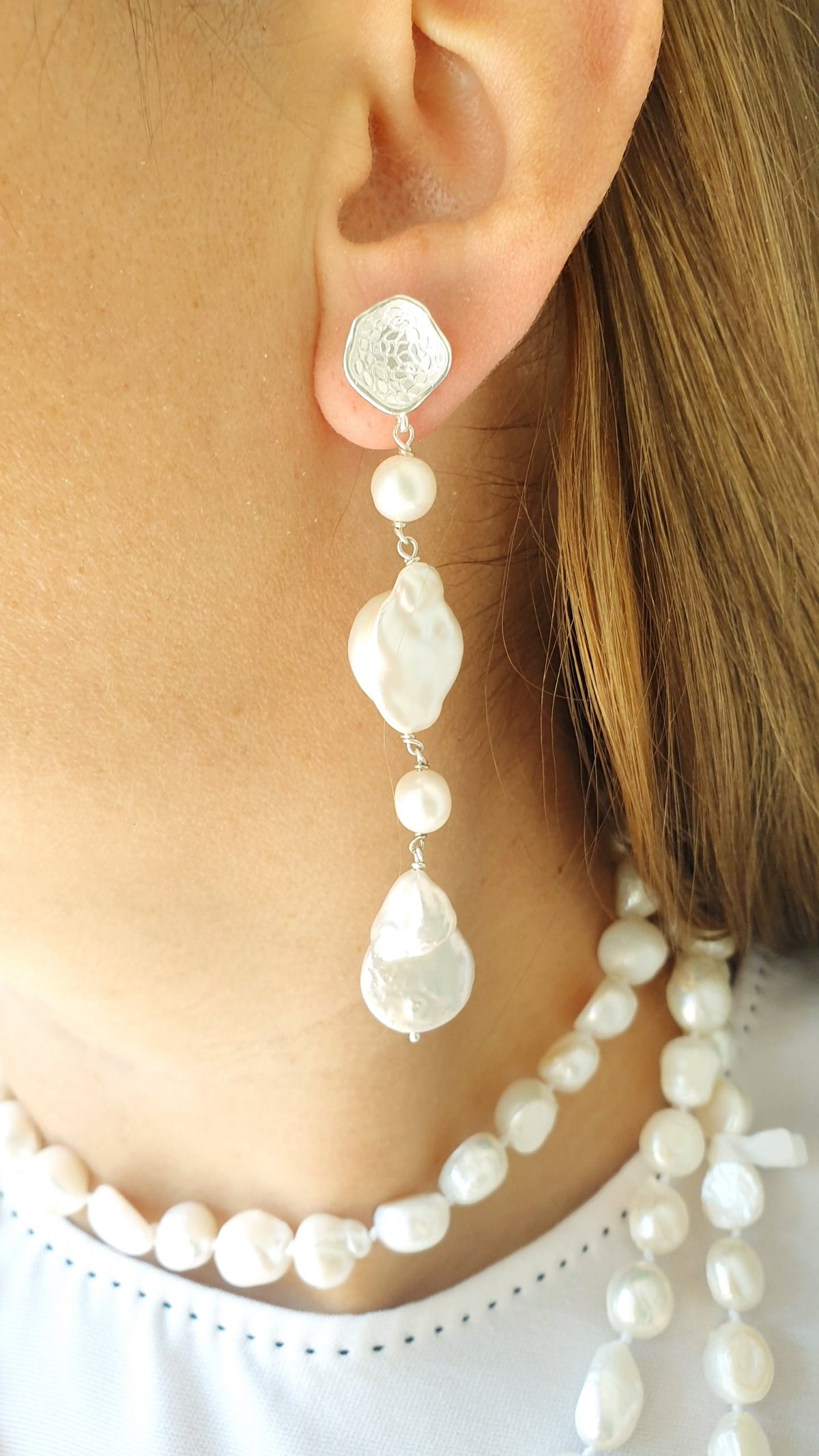 Orecchini in argento con cammeo e perle