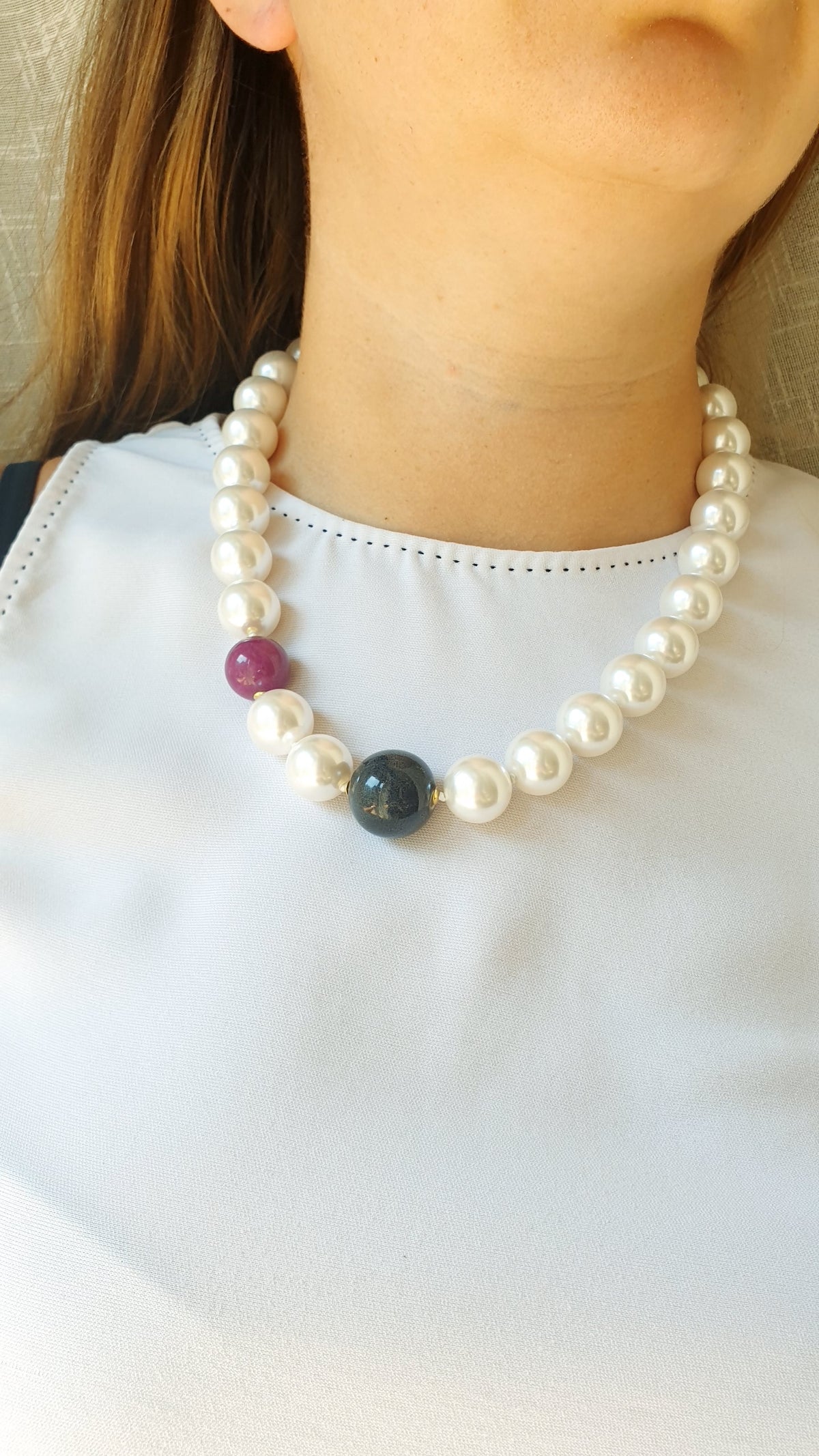 Collana con perle di Swarovski e ceramica