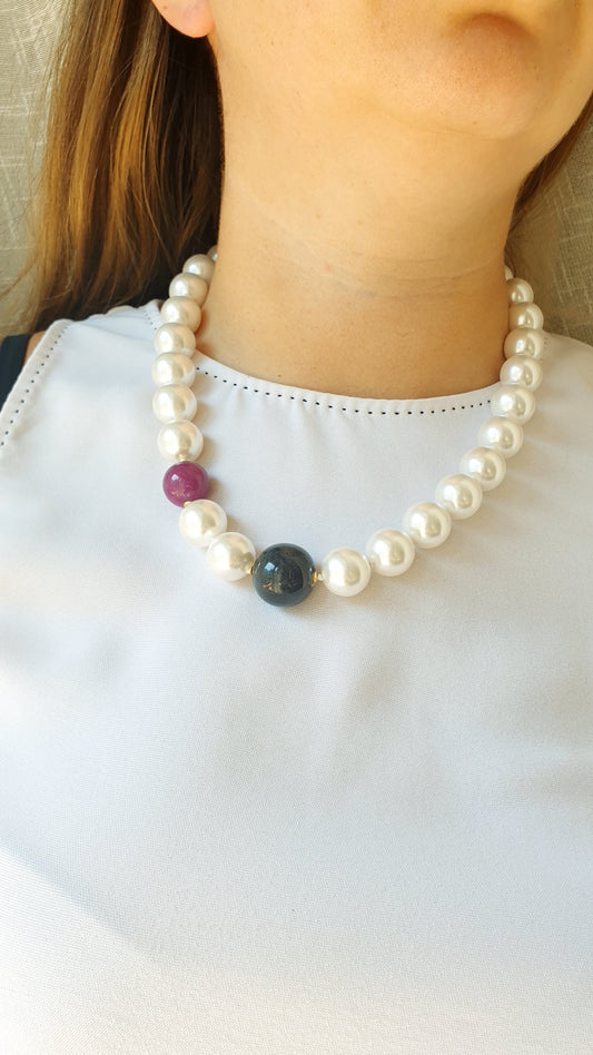 Collana con perle di Swarovski e ceramica