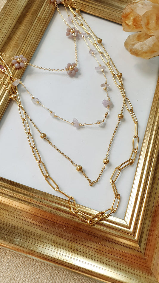 Collana lunghissima cm. 200 con catene, cristallini e charms