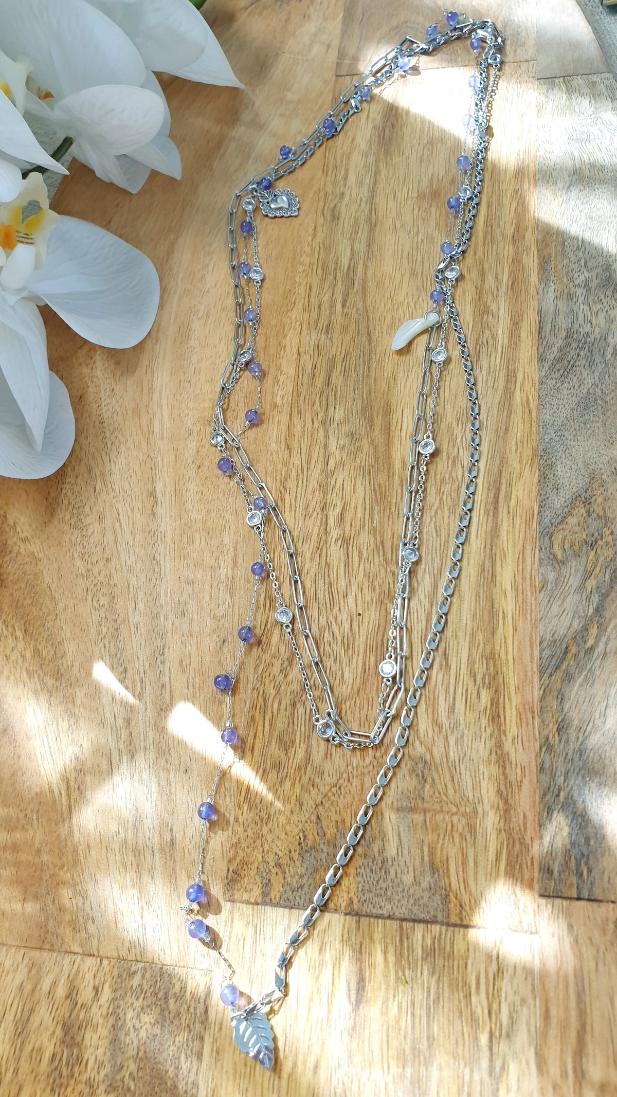 Collana lunghissima cm. 200 a catena con perline viola