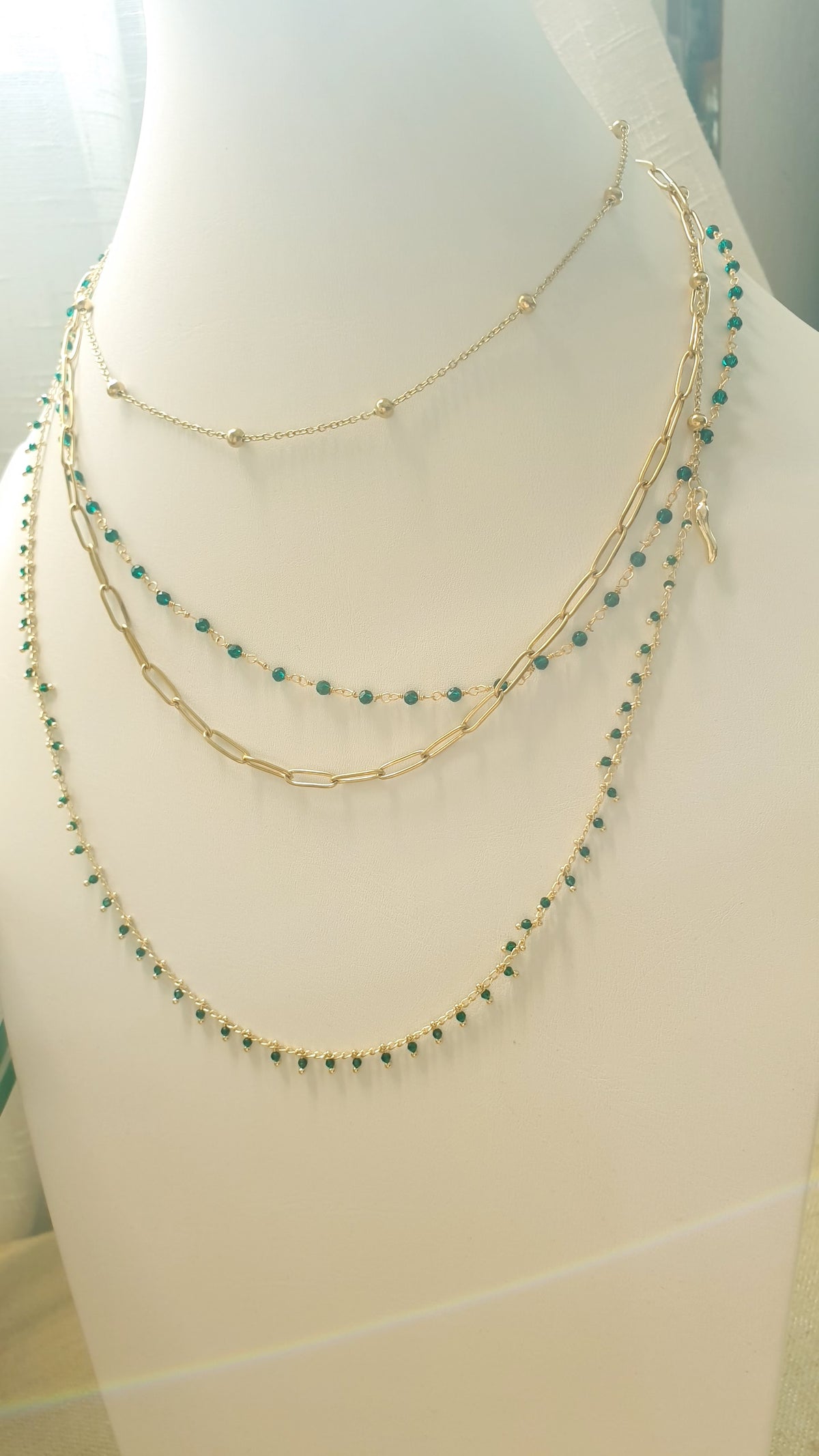 Collana lunghissima cm. 200 in acciaio e metallo, cristallini