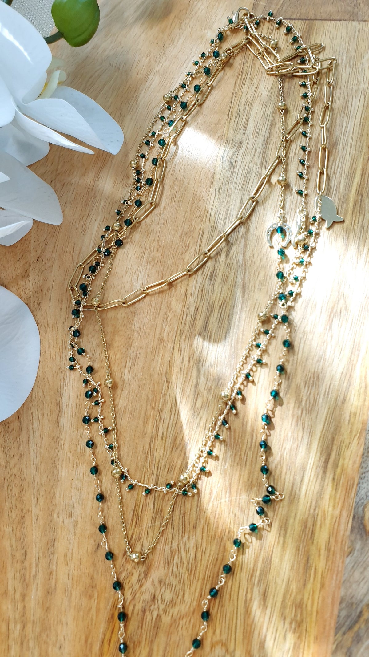 Collana lunghissima cm. 200 in acciaio e metallo, cristallini