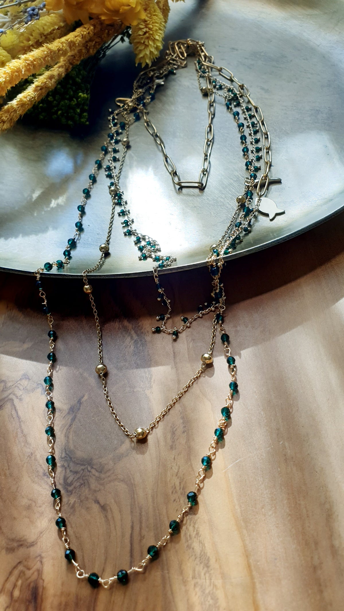 Collana lunghissima cm. 200 in acciaio e metallo, cristallini