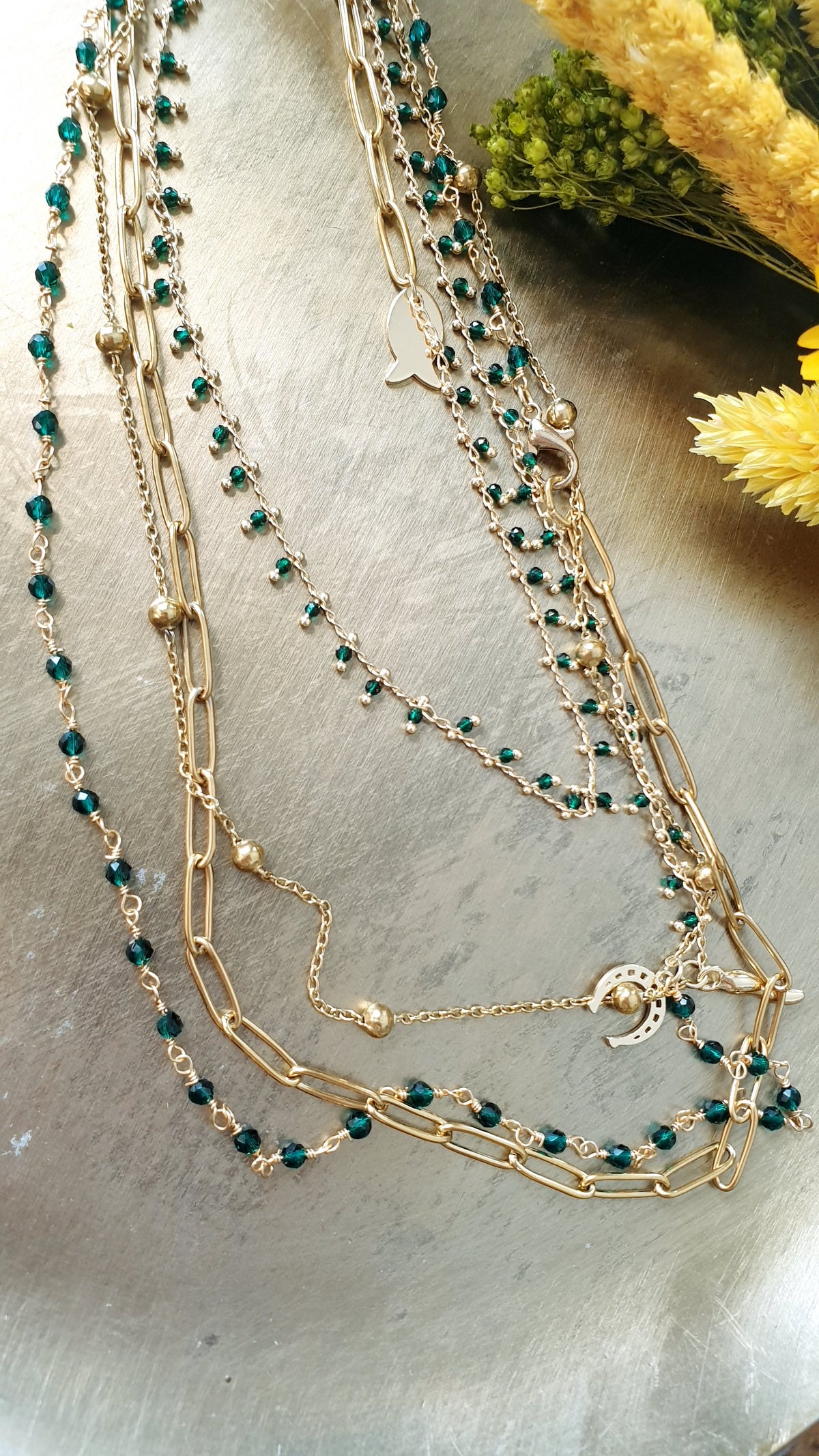Collana lunghissima cm. 200 in acciaio e metallo, cristallini