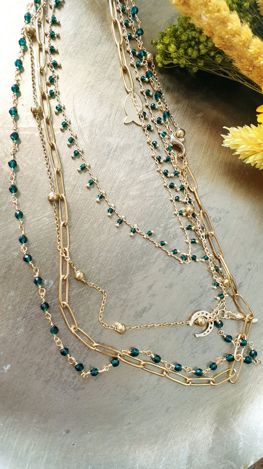 Collana lunghissima cm. 200 in acciaio e metallo, cristallini