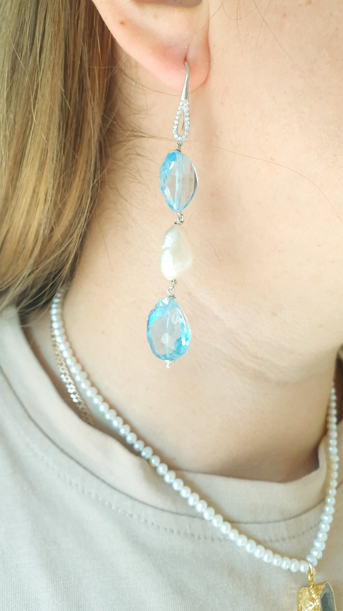 Bellissimi orecchini in argento con cammeo originale, perla e ossidiana
