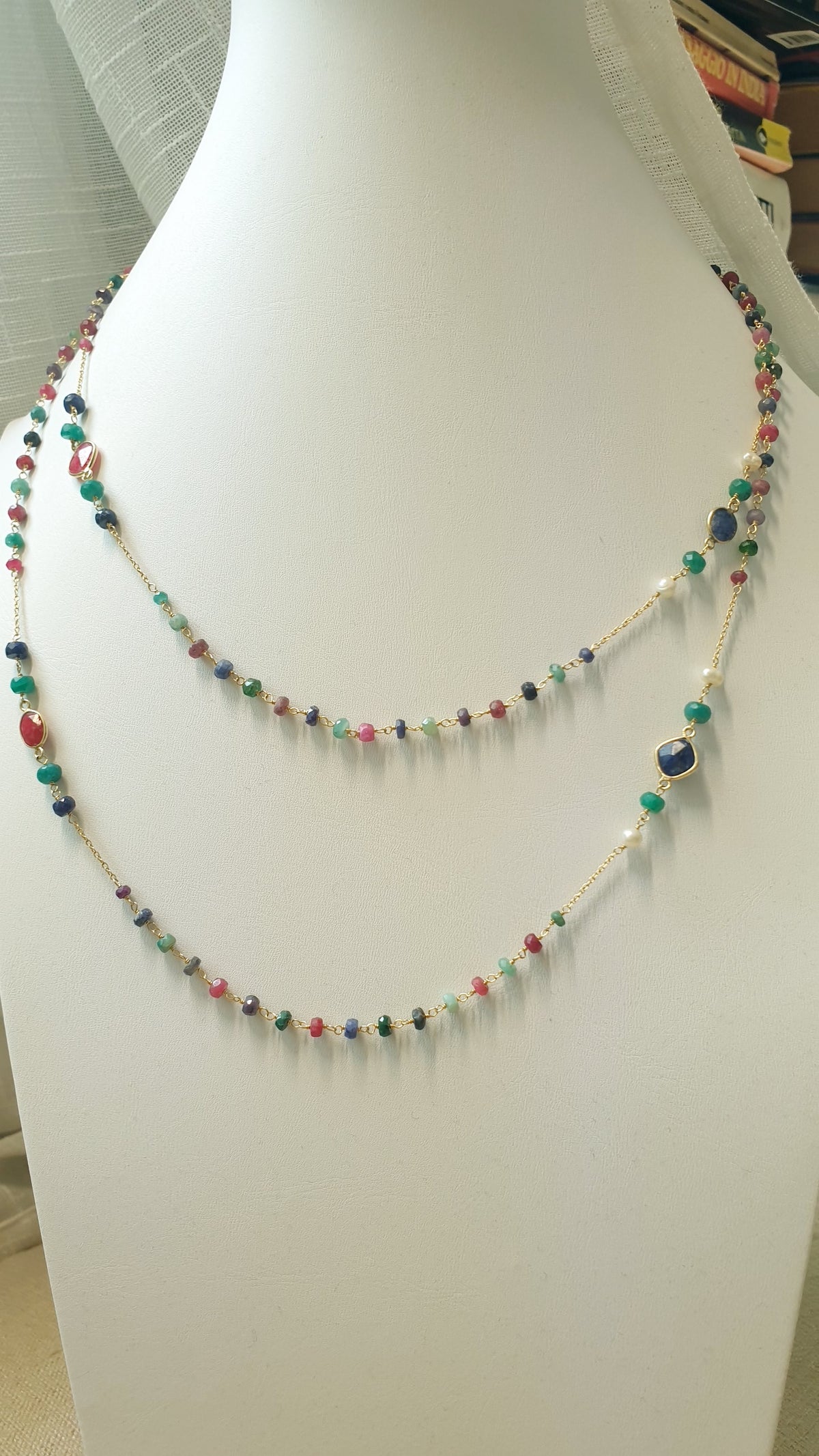 Lunga collana in argento con tormaline erperle