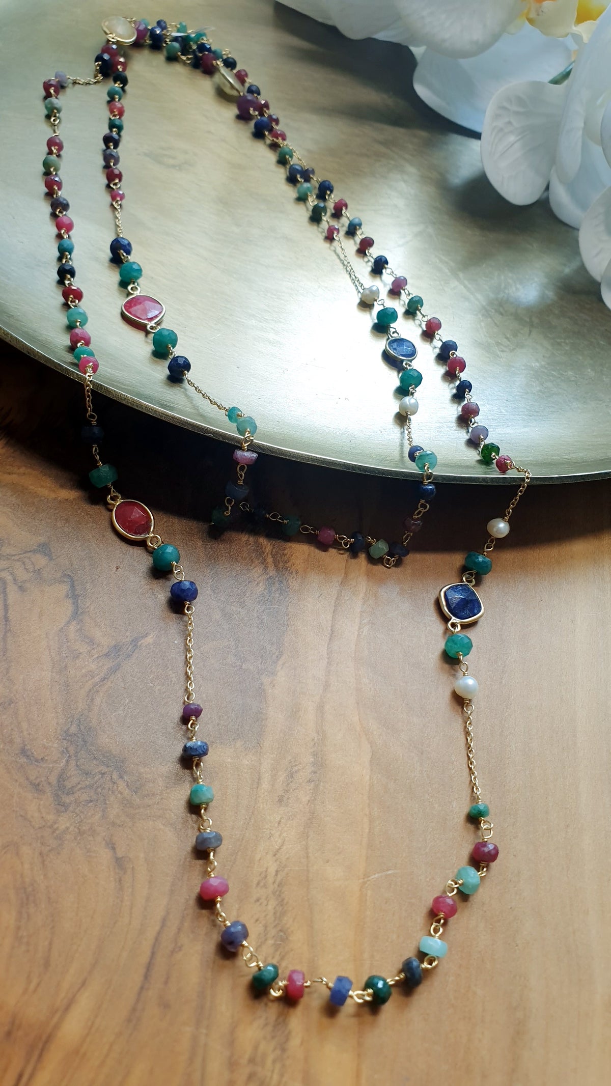Lunga collana in argento con tormaline erperle