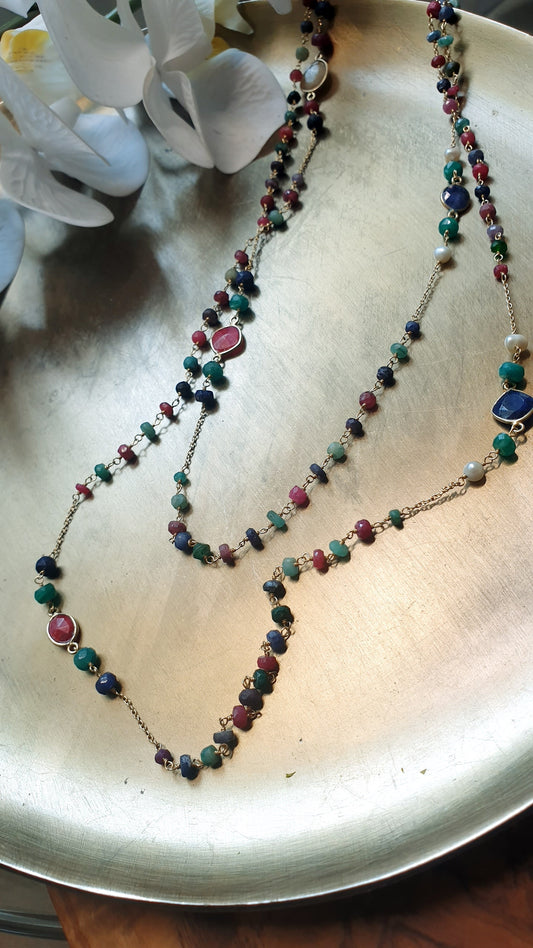 Lunga collana in argento con tormaline erperle