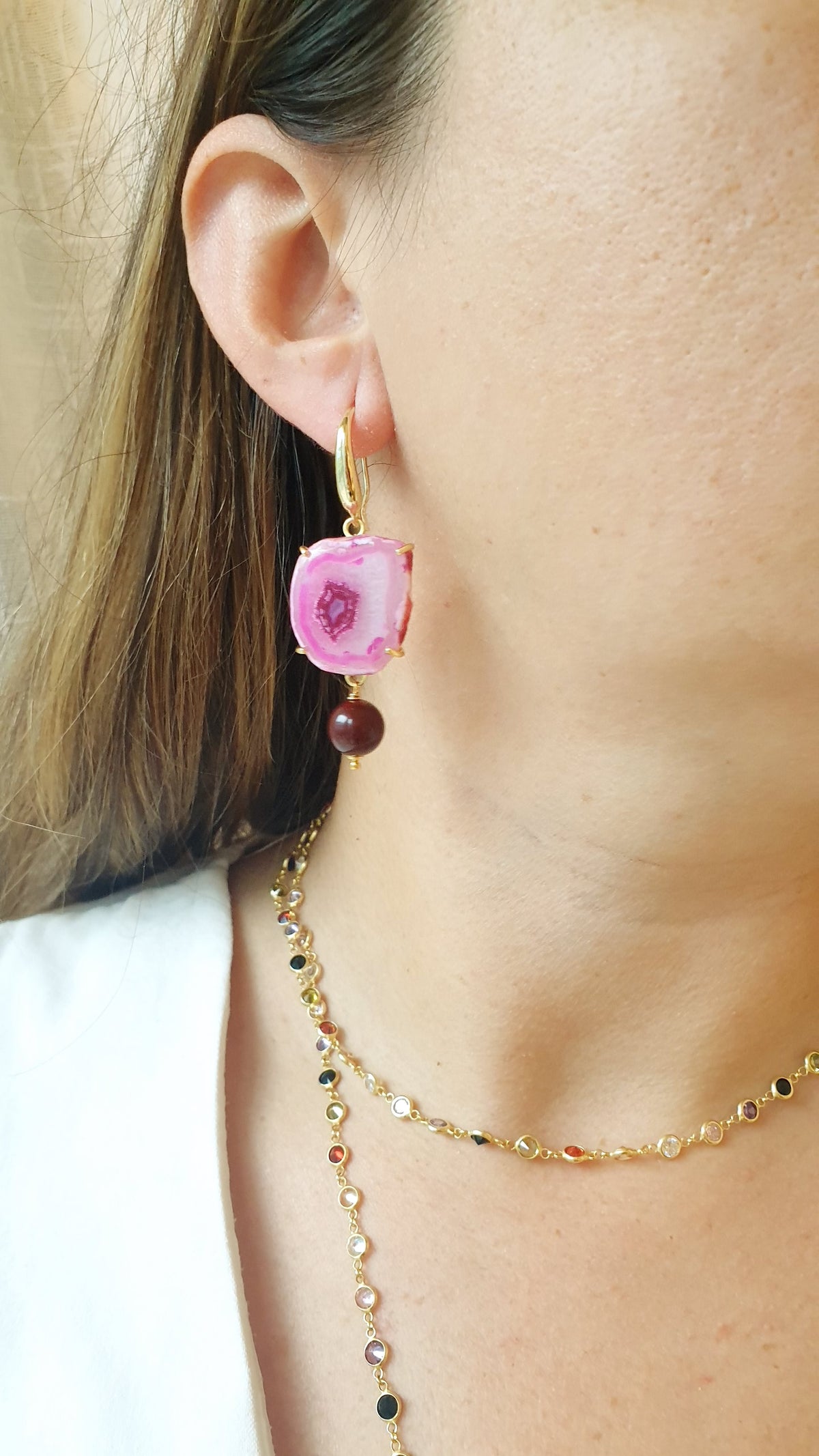 Lunga collana in argento con zirconi multicolor