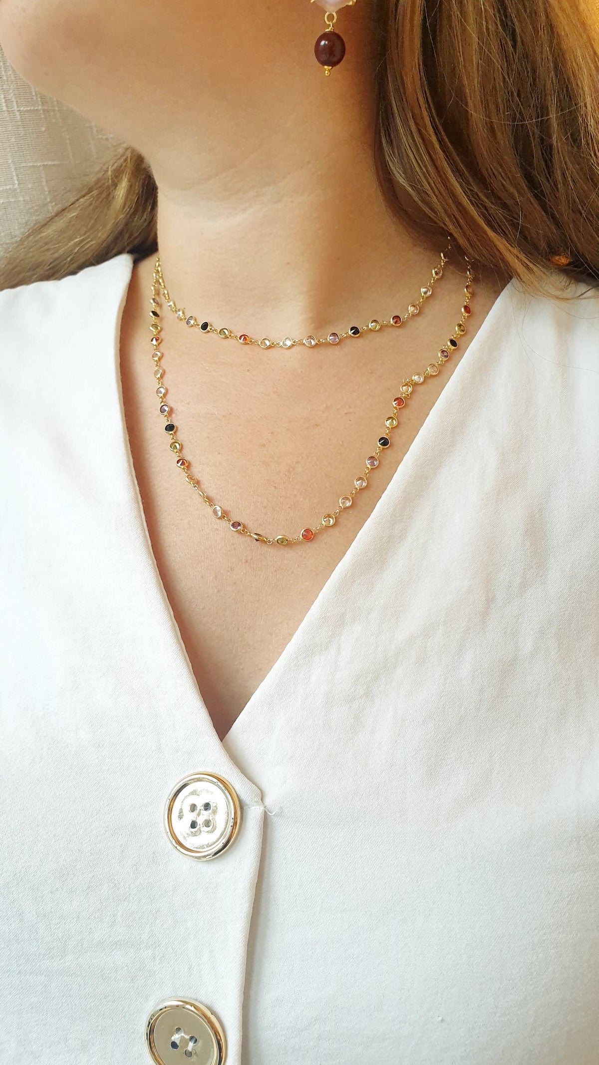 Lunga collana in argento con zirconi multicolor