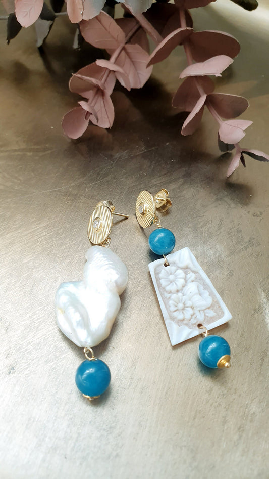Silver earrings with cameo, for the baroque, agate.